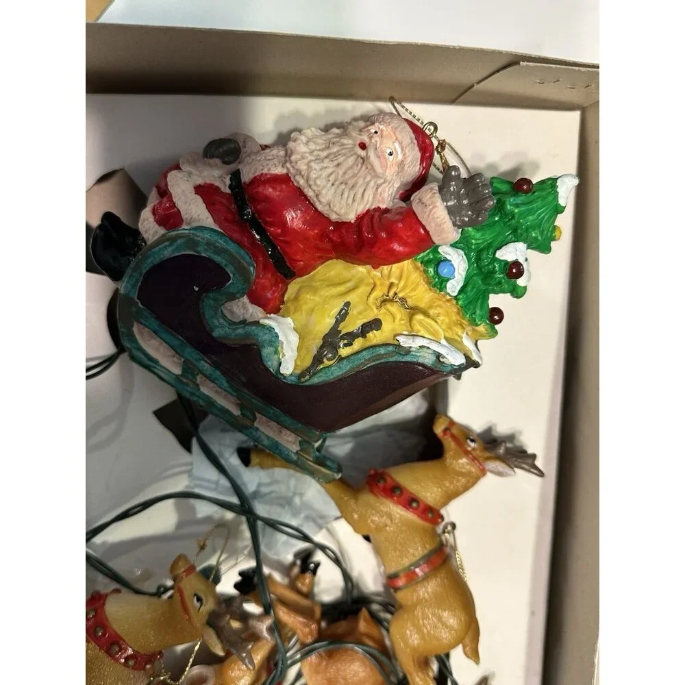 VTG Kurt Adler Santa Sleigh W/ 8 Reindeer 10 Novelty Christmas Lights + Box
